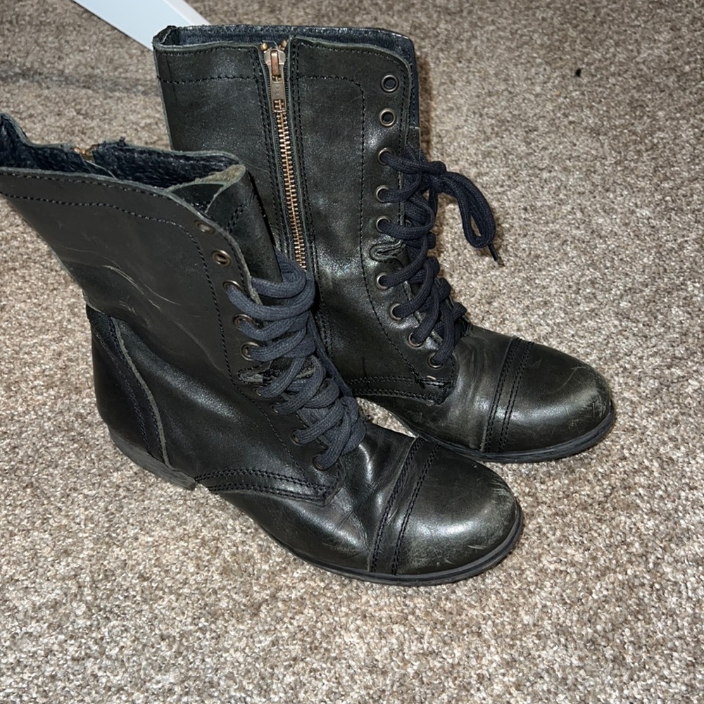 Steve Madden Black Leather Lace-Up Combat Boots